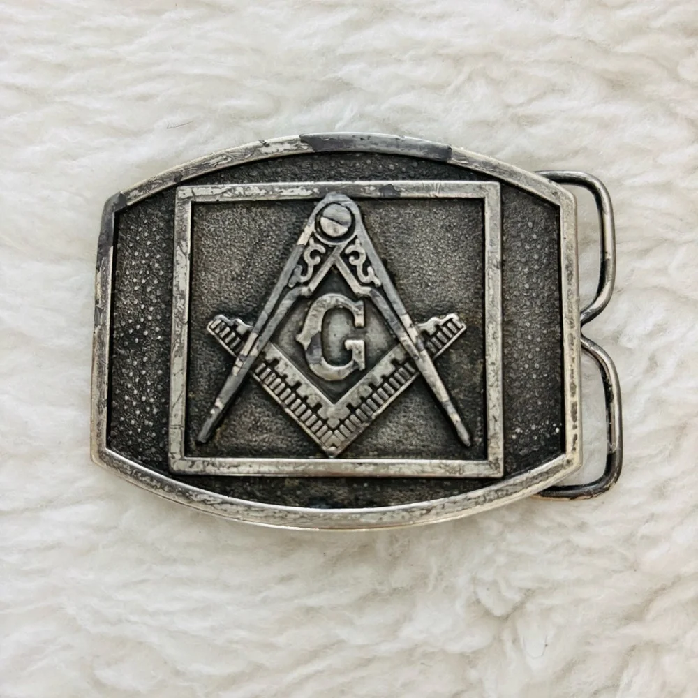 Masonic Silver Bergamot Brass Work Belt Buckle size 3”x2.5”